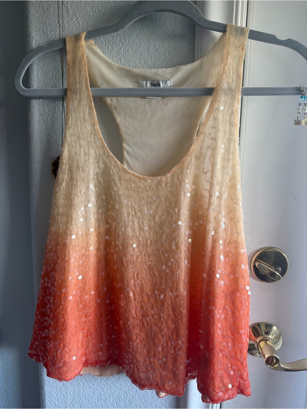 Bar III Cream to Orange Sequin Ombre Tank Top